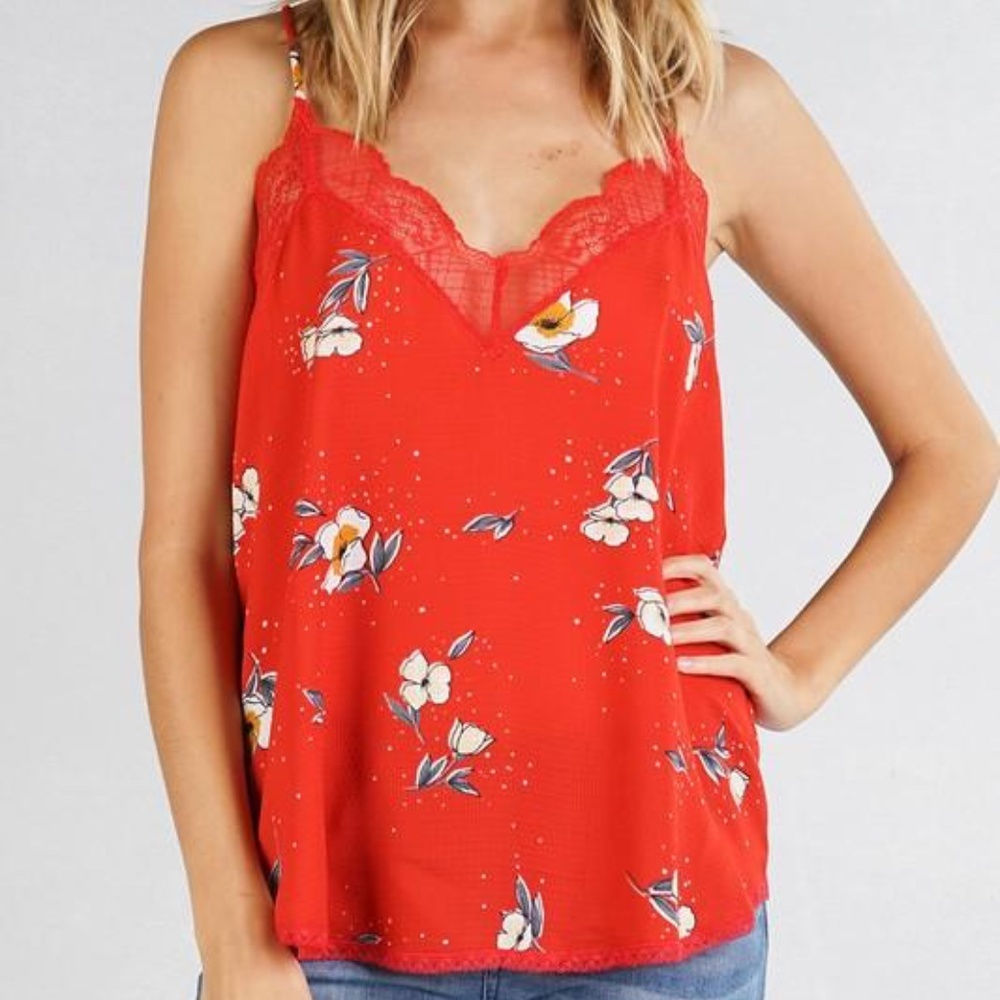 Lovestitch Bright Floral Lace Trim Slip Camisole Tank